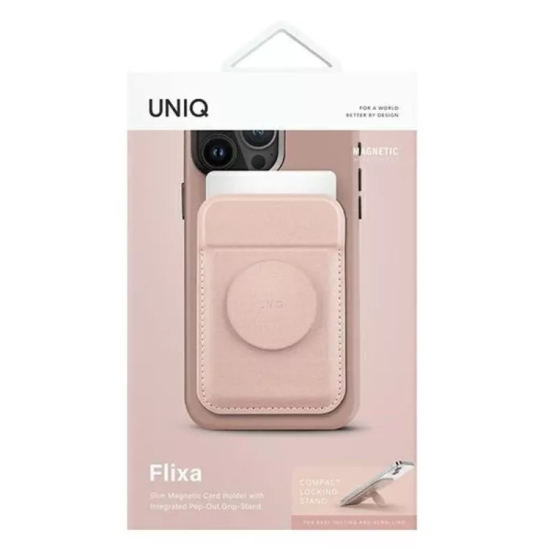 UNIQ Flixa Magnetinė Kortelių Piniginė su Pėdėle Blush Pink MagSafe