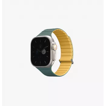 UNIQ Revix Evo Reversible Magnetic Silicone Strap for Apple Watch Series 1/2/3/4/5/6/7/8/9/SE/SE2/SE3/Ultra/Ultra2/Ultra3 42/44/45/49mm Viridian Green / Burnt Yellow