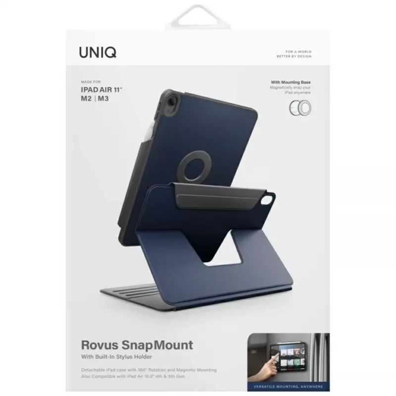 UNIQ Rovus Snapmount Magnetic 360 Rotating Detachable Case for iPad Air 11 M2 2024 / M3 2025 / M4 2026 / iPad Air 10.9 (2022/2020) Navy Blue
