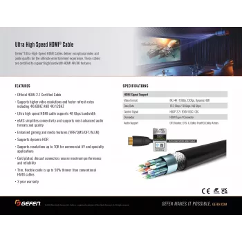 Gefen GEF-CAB-HS-HDMI-15M HDMI 2.1 laidas 15m 48Gbps 8K 4K HDR eARC Juodas