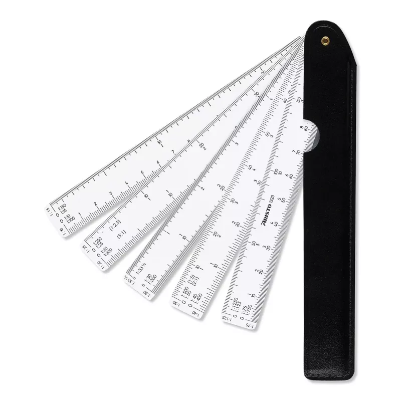 Aristo 5-Fold Scale Ruler 1:1/10/15/20/25/30/33.33/40/50/75/125 300 mm White