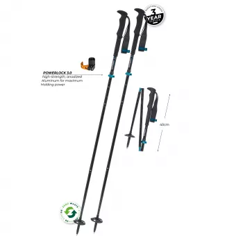 Komperdell FX L Carb Vario Approach sudedamos trekingo lazdos, 4 dalių aliuminis 7075-T6 ir anglies pluoštas, FX Lite sulankstymo mechanizmas, Powerlock 3.0