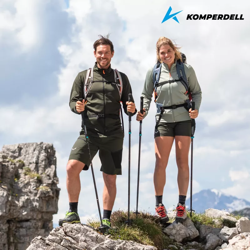 Komperdell FX L Carb Vario Approach sudedamos trekingo lazdos, 4 dalių aliuminis 7075-T6 ir anglies pluoštas, FX Lite sulankstymo mechanizmas, Powerlock 3.0