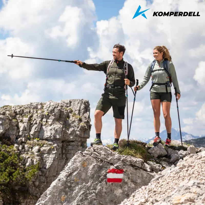 Komperdell FX L Carb Vario Approach Compact sudedamos trekingo lazdos, 4 dalių aliuminis 7075-T6 ir anglies pluoštas, FX Lite sulankstymo mechanizmas, Powerlock 3.0