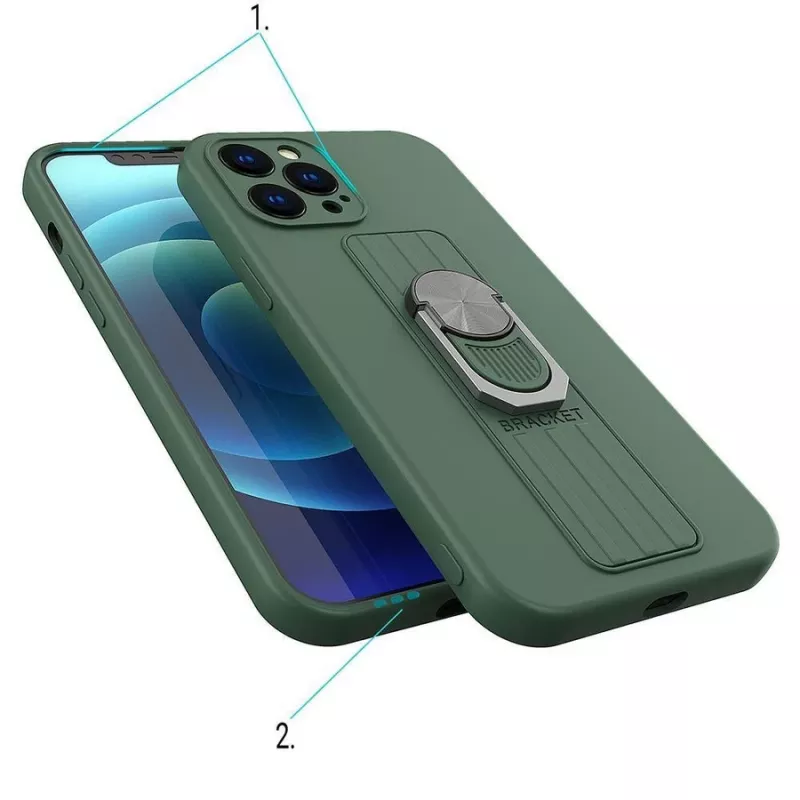 HURTEL Ring Case Silicone Cover with Finger Grip and Stand for Xiaomi Poco X4 Pro 5G Blue