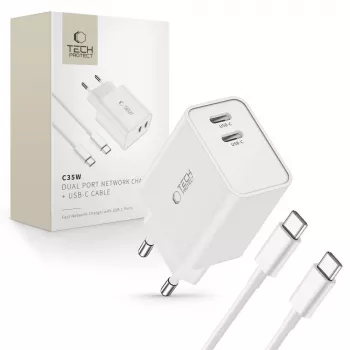Tech-Protect C35W 2-Port USB-C Charger White