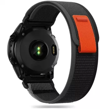 TECH-PROTECT Nylon Watch Strap, skirta Garmin Fenix 5 / 6 / 6 Pro / 7 – Juoda/Oranžinė