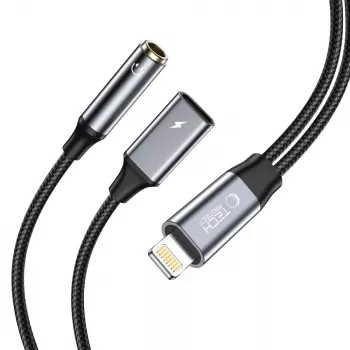 TECH-PROTECT ULTRABOOST Cable Adapter Lightning to 3.5mm Mini Jack & Lightning, Black