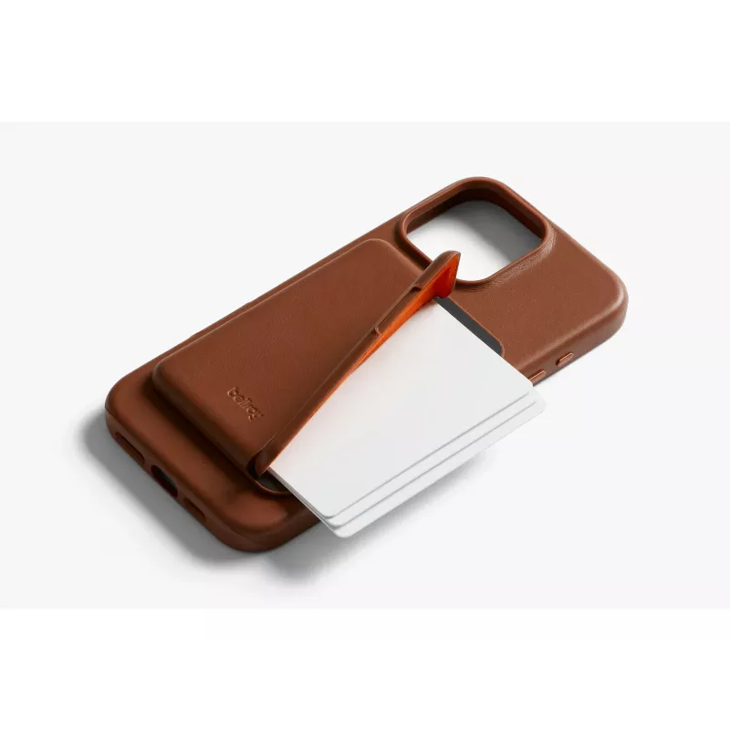 Bellroy Leather Case with Magnetic Wallet, skirtas iPhone 16 Pro Max, ruda