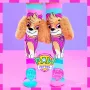 MADMIA Paw Patrol Skye vaikiškos kojinės iki kelių su 3D pliušinėmis ausytėmis - Rožinė/Mėlyna/Balta