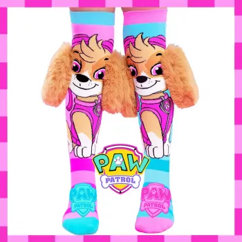 MADMIA Paw Patrol Skye vaikiškos kojinės iki kelių su 3D pliušinėmis ausytėmis - Rožinė/Mėlyna/Balta