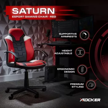 X Rocker Saturn 5120101 žaidimų biuro kėdė paaugliams, iki 100 kg, juoda/raudona