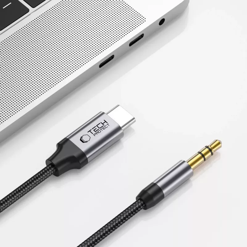 TECH-PROTECT ULTRABOOST USB-C į 3,5mm Mini Jack Garso Kabelis 100cm Juodas