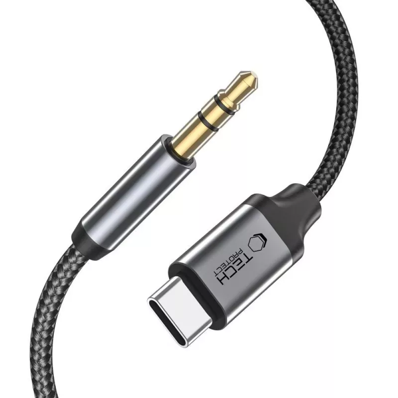 TECH-PROTECT ULTRABOOST USB-C į 3,5mm Mini Jack Garso Kabelis 100cm Juodas
