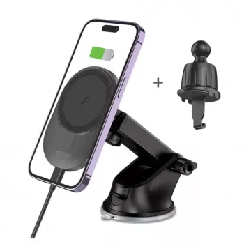 TECH-PROTECT MM15W-V1 Magnetinis MagSafe laikiklis ant prietaisų skydelio ir ventiliacijos grotelių su belaidžiu įkrovikliu 15W juodas