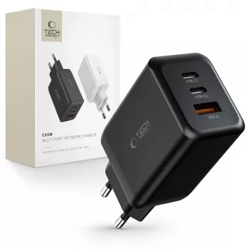 TECH-PROTECT C65W 3-Port Network Charger PD 65W / QC3.0 Black