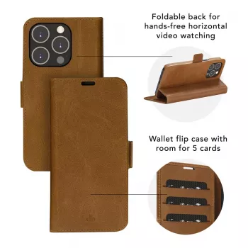 dbramante1928 Copenhagen Flip Case, skirta Samsung Galaxy A54 – natūralios odos dėklas, šviesiai ruda