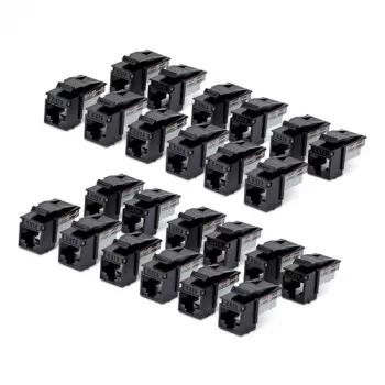 StarTech.com Cat6 Keystone Jack 24 rinkinys, RJ45 Ethernet Kiystone Jungtis, UTP Cat6 Sieninis Lizdas, 90 laipsnių 110 Punch Down, Juoda, 10GBase-T