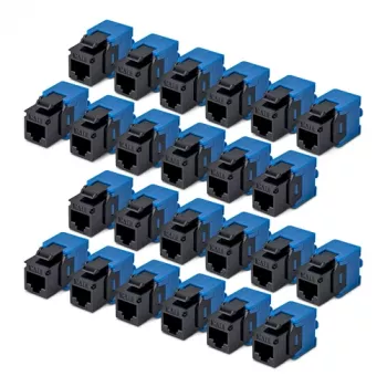 StarTech.com Cat6 Keystone Jack 24-Pack - RJ45 Ethernet Keystone Coupler, UTP, 180-Degree, Tool-less, Black/Blue, 10GBase-T