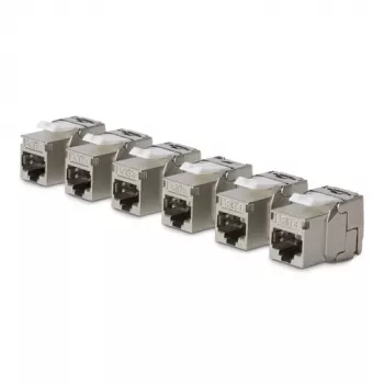 StarTech.com Cat8 Keystone Jack modulis 6 vnt. pakuotėje RJ45 Ethernet kištukinė jungtis, UTP Cat8 sieninis lizdas, 180 laipsnių, beįrankis, plokščias, sidabrinis, RJ-45, moteriška, 25/40GBase-T