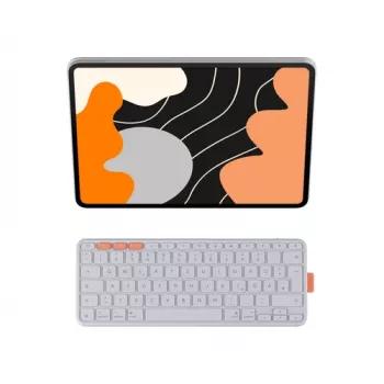 Logitech Flip Folio klaviatūrinis dėklas, skirtas Apple 13 colių iPad Air (M2, M3) – šviesiai pilka, QWERTZ vokiškas išdėstymas