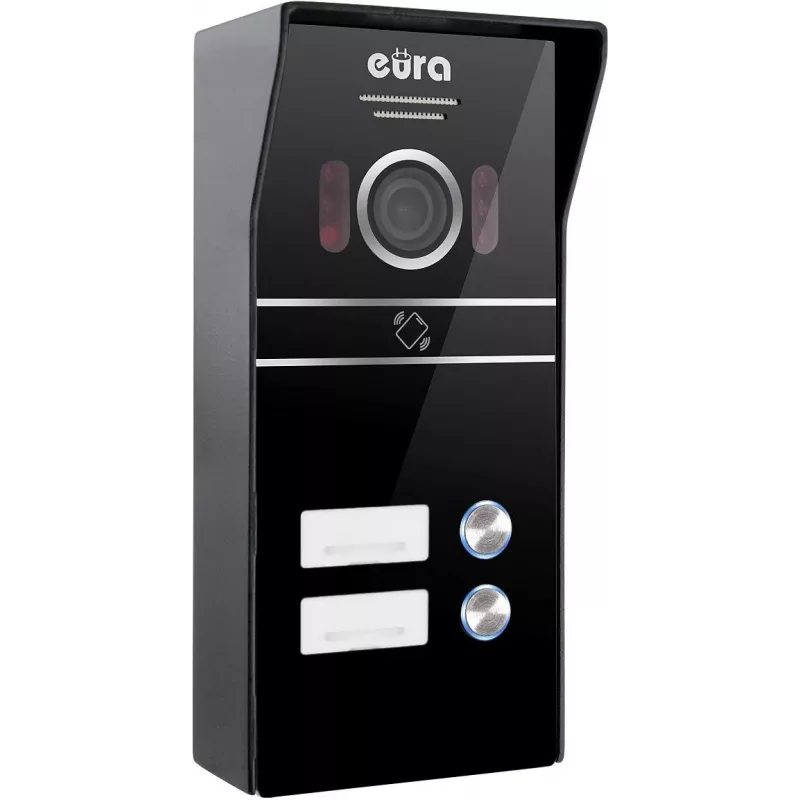 Eura VDP-80C5 Dviejų šeimų vaizdo domofonų sistema, juoda, 2x 7 inch LCD, FHD, 2 įėjimai, 1080p kamera, RFID skaitytuvas, montavimas ant paviršiaus