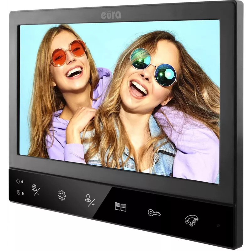 Eura VDP-80C5 Dviejų šeimų vaizdo domofonų sistema, juoda, 2x 7 inch LCD, FHD, 2 įėjimai, 1080p kamera, RFID skaitytuvas, montavimas ant paviršiaus