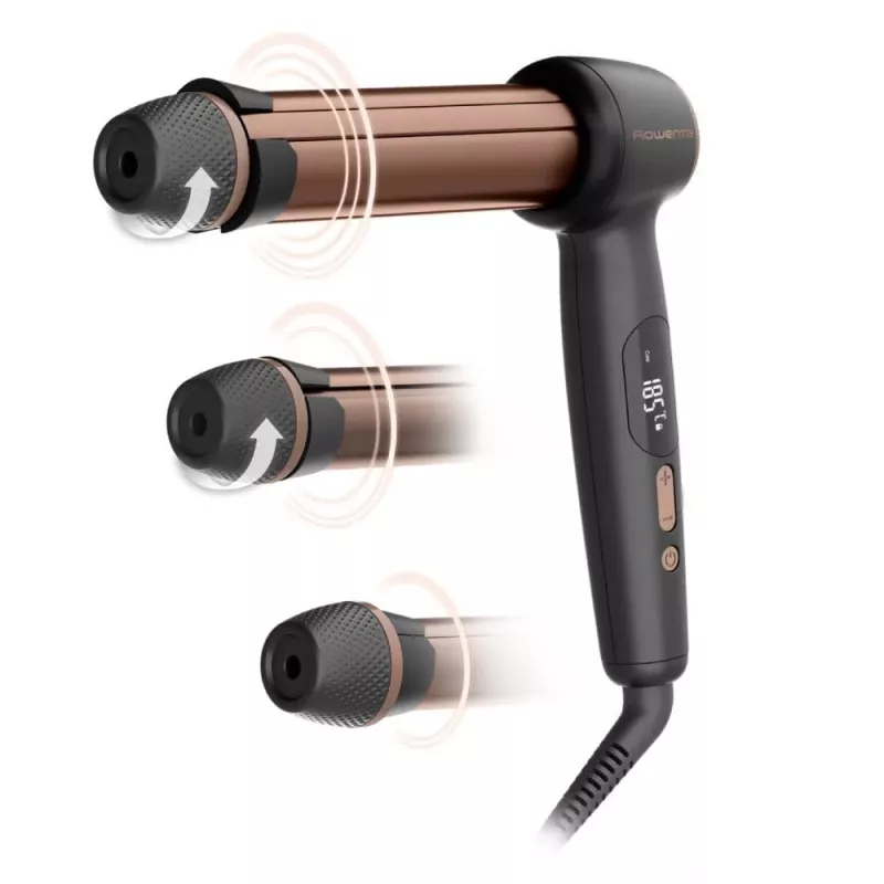 Rowenta CF4620E0 Twist Curl Garbanojimo žnyplės – keramika, jonų kondicionavimas, 27/32/38 mm, LCD ekranas, 86 W, juoda/varinė