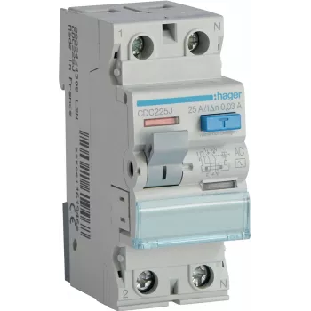 HAGER CDC225J RCCB 1P+N 25A 30mA 6kA AC liekamosios srovės automatinis jungiklis