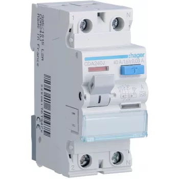 HAGER CDA240J RCCB Liekanos Srovės Automatinis Jungiklis 1P+N 40A 30mA A Tipas 6kA