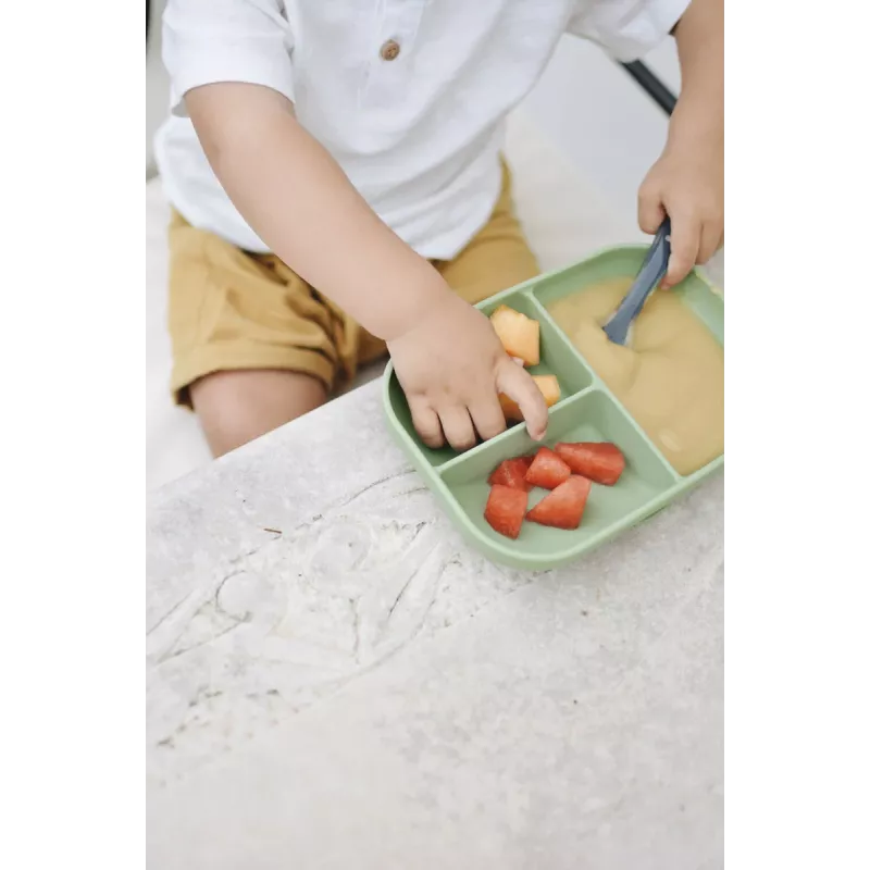 Beaba 3-Compartment Suction Plate Sage Green