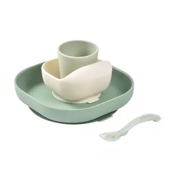 Beaba Silicone Baby Feeding Set with Suction Base - Sage Green (913603)