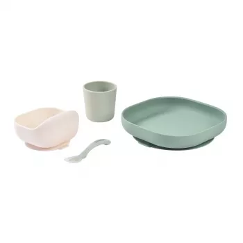 Beaba Silicone Baby Feeding Set with Suction Base - Sage Green (913603)