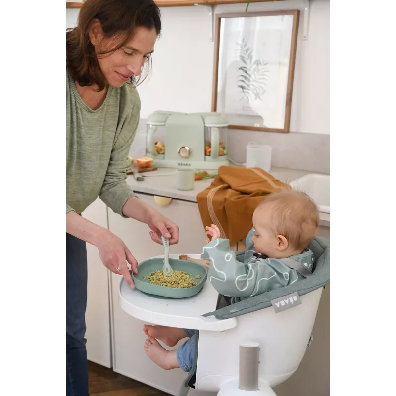 Beaba Silicone Baby Feeding Set with Suction Base - Sage Green (913603)