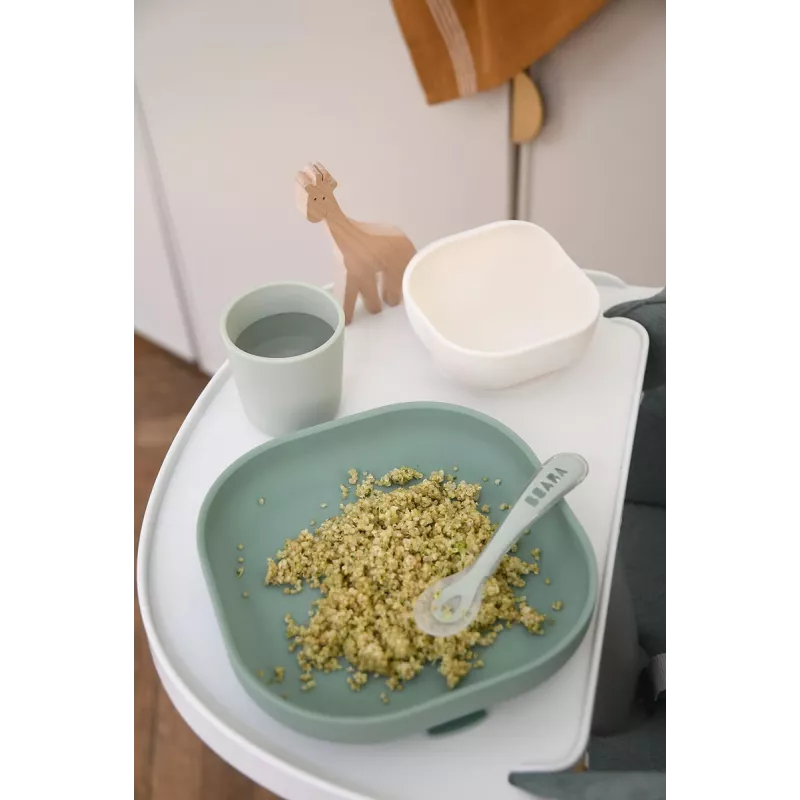 Beaba Silicone Baby Feeding Set with Suction Base - Sage Green (913603)