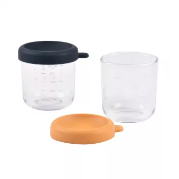 BEABA stiklinių indeliu rinkinys su dangteliais 2 x 250 ml Night Blue/Honey