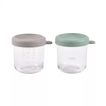 BEABA stiklainių rinkinys su dangteliais 2 x 250 ml Sage Green/Gazelle