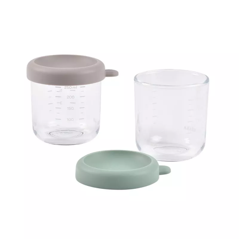 BEABA stiklainių rinkinys su dangteliais 2 x 250 ml Sage Green/Gazelle