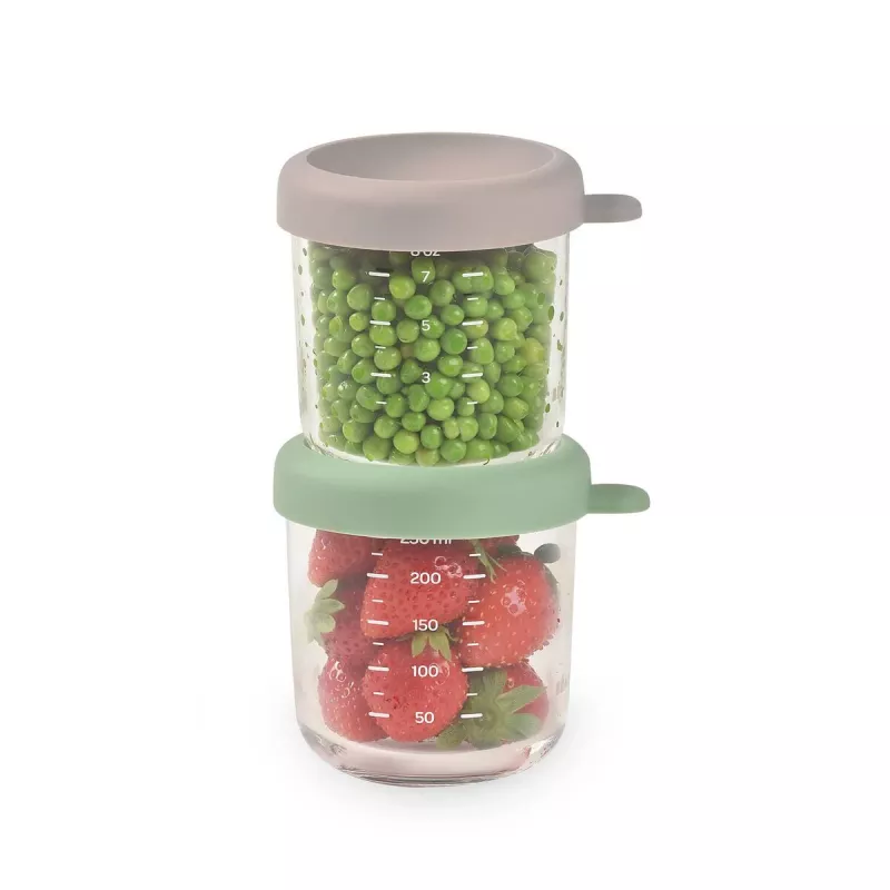 BEABA stiklainių rinkinys su dangteliais 2 x 250 ml Sage Green/Gazelle