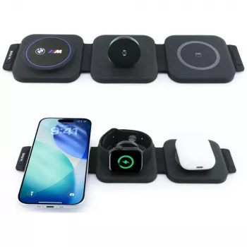 BMW M Collection 3-in-1 Qi2 15W Magnetic Wireless Charging Station Blue