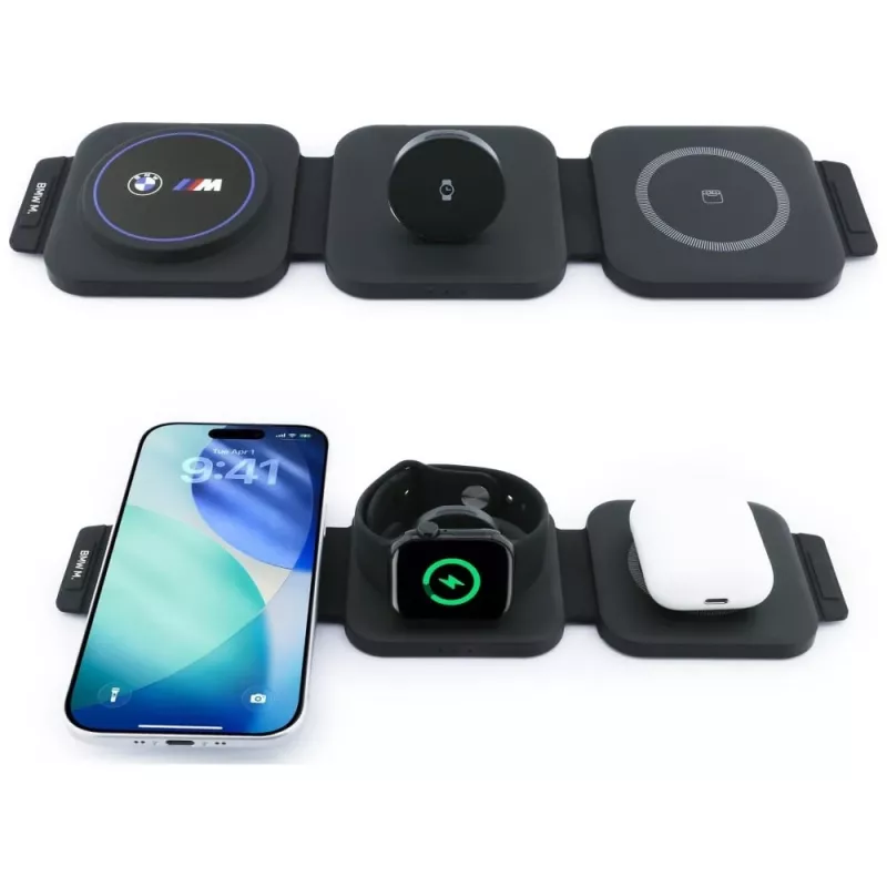 BMW M Collection 3-in-1 Qi2 15W Magnetic Wireless Charging Station Blue