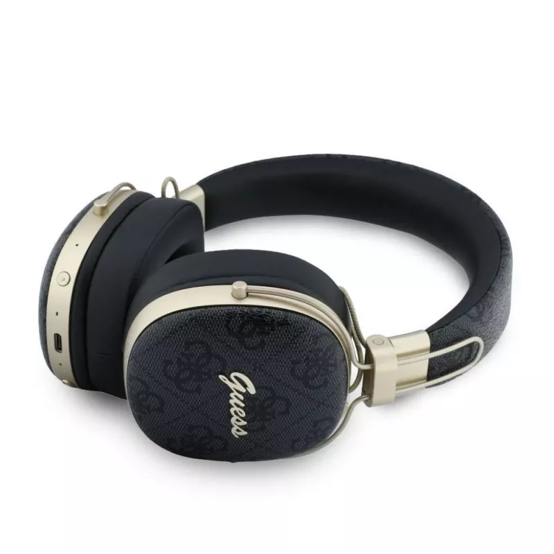 Guess Over-Ear Bluetooth ausinės su ENC, Metal 4G Script Logo, juodos