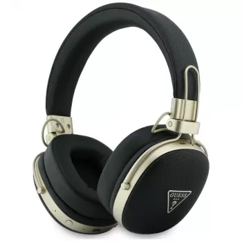 Guess „Over-Ear“ belaidės Bluetooth ausinės su ENC, metalinis trikampis logotipas, juodos