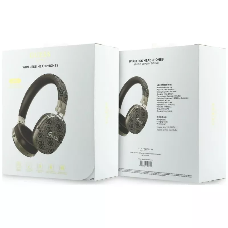 Guess GUE005462 Bluetooth ausinės su ENC, metaliniu dizainu, 4G Script logotipu, rudos