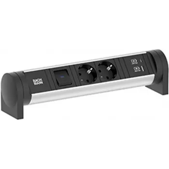 Bachmann 708.001 CYCLE Desk Maitinimo Juosta 2x Schuko CEE7/3 su Jungikliu, 2m Laidas, Aliuminis/Juoda
