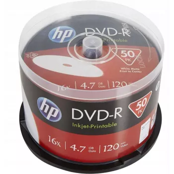 Verbatim HP Inkjet-Printable DVD-R verpstė (50 diskų) – 16x, 4,7 GB, AZO dažai, balta spausdinama danga