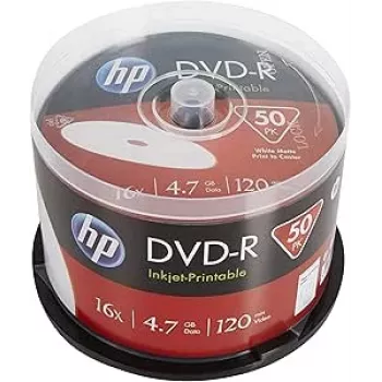Verbatim HP Inkjet-Printable DVD-R verpstė (50 diskų) – 16x, 4,7 GB, AZO dažai, balta spausdinama danga