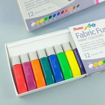 Pentel Arts FFPC1-12 Fabric Paint Set, Assorted Colors, 12 x 6 ml Tubes
