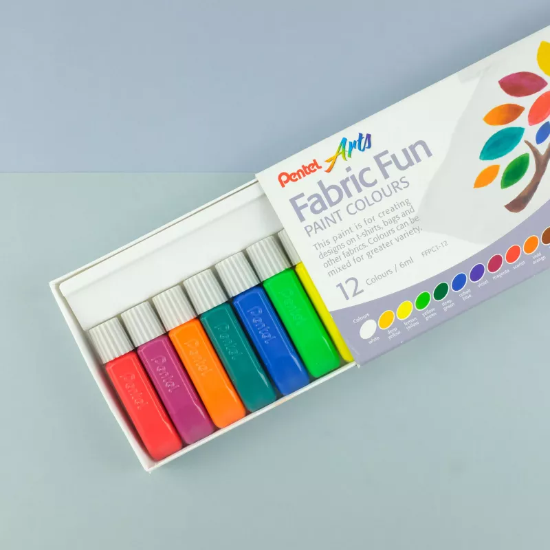 Pentel Arts FFPC1-12 Fabric Paint Set, Assorted Colors, 12 x 6 ml Tubes