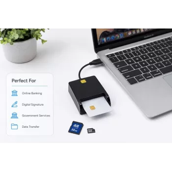 iLike 4-in-1 USB Smart Card Reader su SIM, SD ir Micro SD palaikymu, CAC skaitytuvas ID kortelėms, banko kortelėms, eID ir atminties kortelėms, juoda